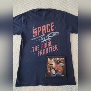 Star Trek Bundle. Enterprise Navy T-Shirt + Star Trek Cat Book